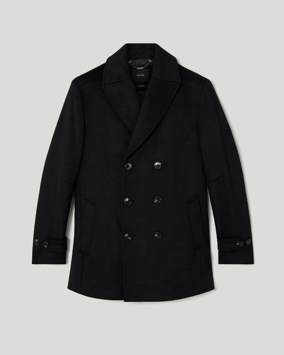 Relaxed fit double breasted peacoat, Black, hi-res